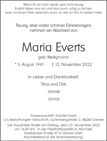 Anzeige von Maria Everts 