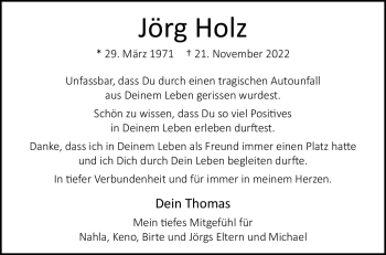 Anzeige von Jörg Holz 