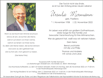 Anzeige von Ursula Mormann 