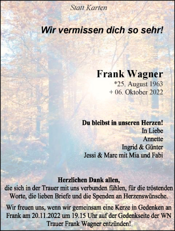Anzeige von Frank Wagner 