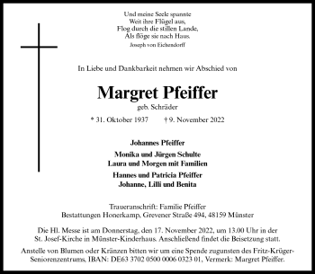 Anzeige von Margret Pfeiffer 