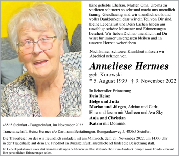 Anzeige von Anneliese Hermes 