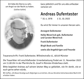 Anzeige von Andreas Dufentester 