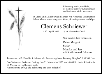 Anzeige von Clemens Schriewer 
