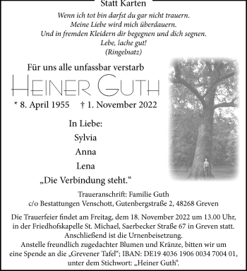 Anzeige von Heiner Guth 