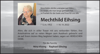 Anzeige von Mechthild Eihsing 