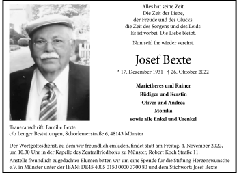 Anzeige von Josef Bexte 