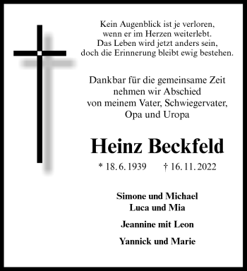 Anzeige von Heinz Beckfeld 