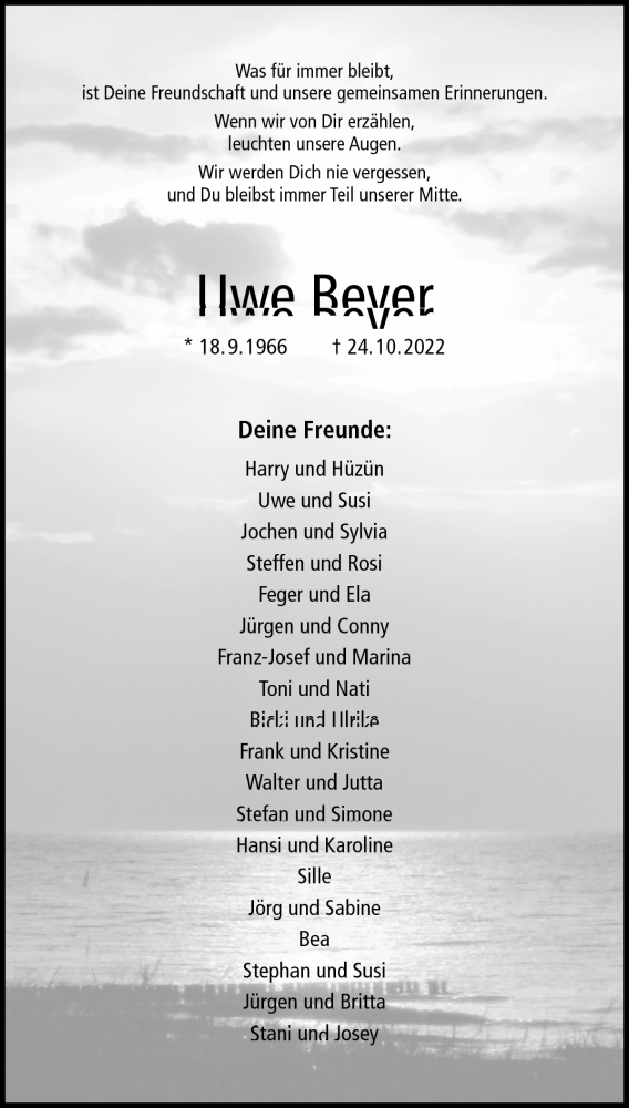  Traueranzeige für Uwe Beyer vom 05.11.2022 aus 