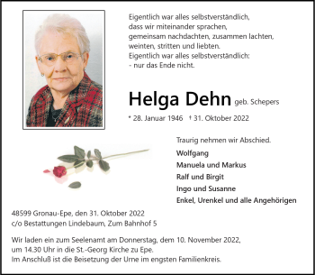 Anzeige von Helga Dehn 
