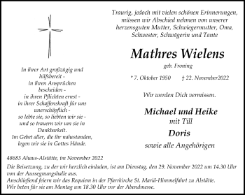 Anzeige von Mathres Wielens 