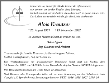 Anzeige von Alois Kreutzer 