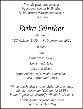 Anzeige von Erika Günther 