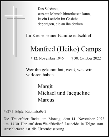 Anzeige von Manfred (Heiko) Camps 