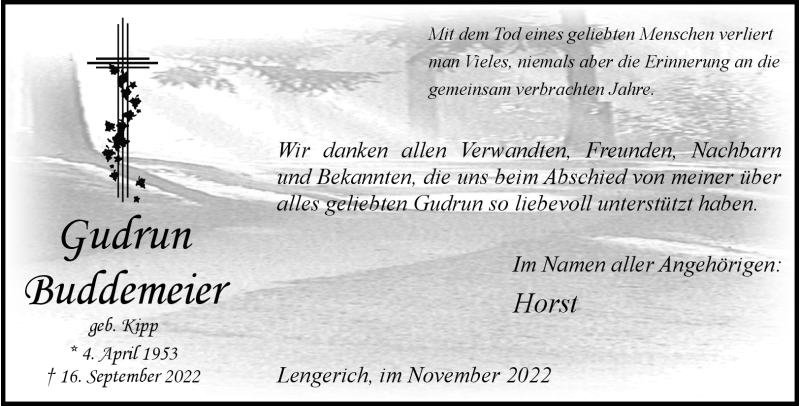  Traueranzeige für Gudrun Buddemeier vom 05.11.2022 aus 