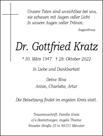 Anzeige von Dr. Gottfried Kratz 
