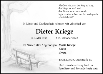Anzeige von Dieter Kriege 