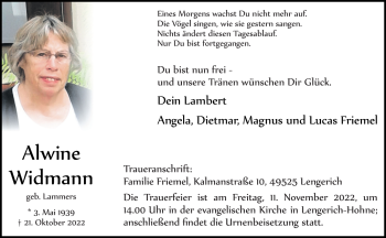 Anzeige von Alwine Widmann 