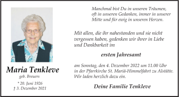 Anzeige von Maria Tenkleve 