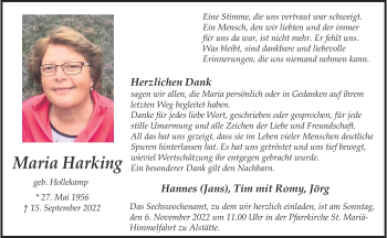 Anzeige von Maria Harking 