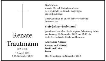 Anzeige von Renate Trautmann 