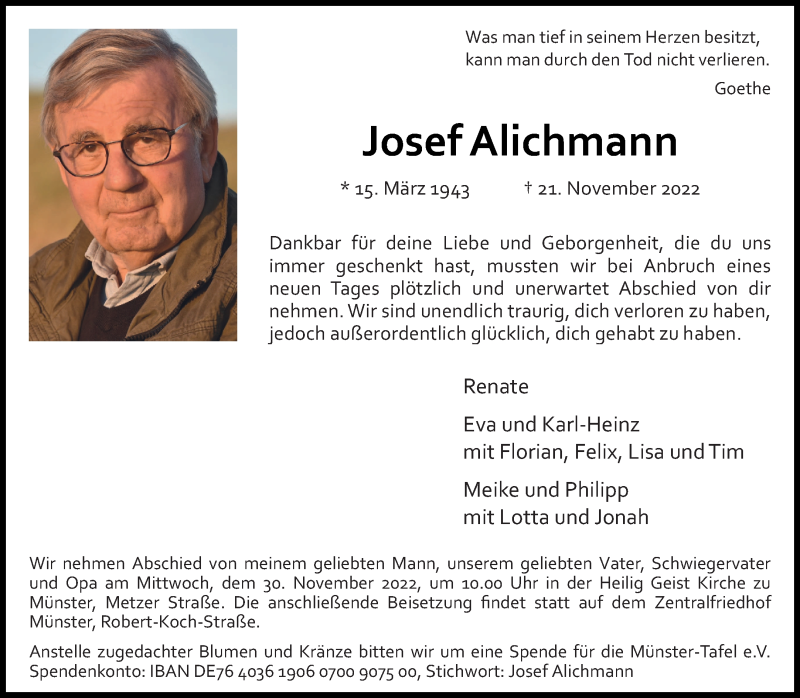  Traueranzeige für Josef Alichmann vom 26.11.2022 aus 