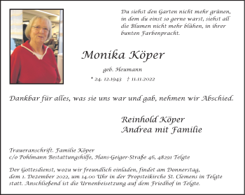 Anzeige von Monika Köper 