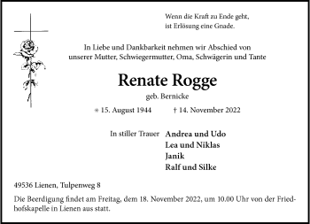 Anzeige von Renate Rogge 