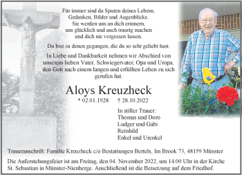 Anzeige von Aloys Kreuzheck 