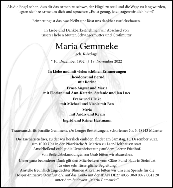 Anzeige von Maria Gemmeke 