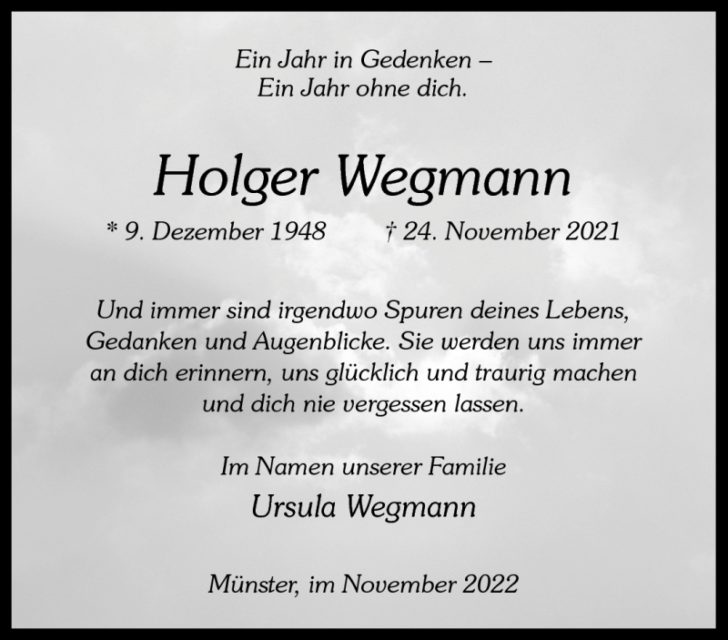  Traueranzeige für Holger Wegmann vom 24.11.2022 aus 