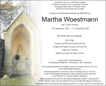 Anzeige von Martha Woestmann 