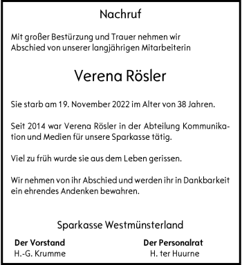 Anzeige von Verena Rösler 