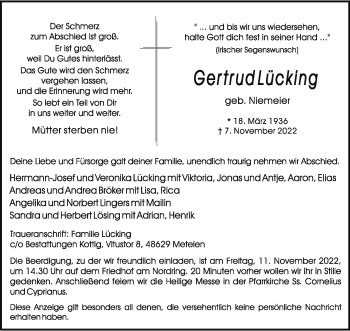 Anzeige von Gertrud Lücking 
