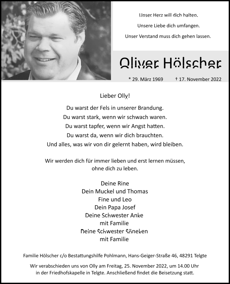  Traueranzeige für Oliver Hölscher vom 23.11.2022 aus 