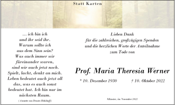 Anzeige von Prof. Maria Theresia Werner 