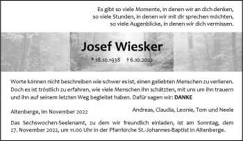 Anzeige von Josef Wiesker 