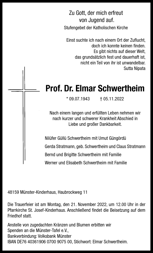  Traueranzeige für Prof. Dr. Elmar Schwertheim vom 12.11.2022 aus 