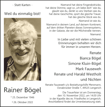 Anzeige von Rainer Bögel 
