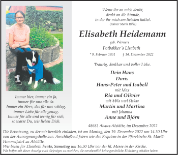 Anzeige von Elisabeth Heidemann 