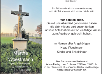Anzeige von Martha Woestmann 