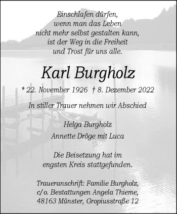 Anzeige von Karl Burgholz 