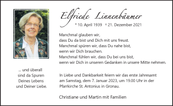 Anzeige von Elfriede Linnenbäumer 