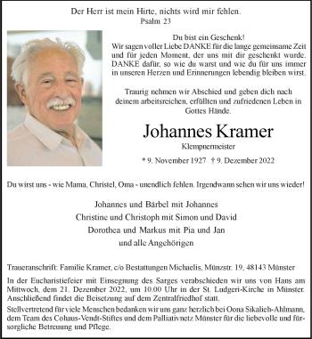 Anzeige von Johannes Kramer 