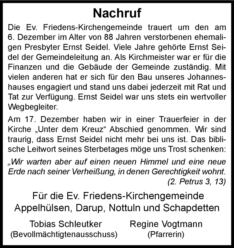  Traueranzeige für Ernst Seidel vom 21.12.2022 aus 