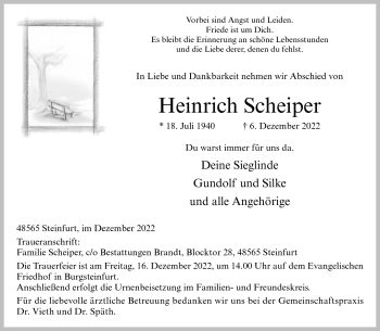 Anzeige von Heinrich Scheiper 