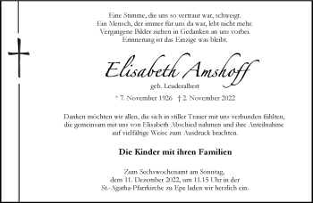 Anzeige von Elisabeth Amshoff 