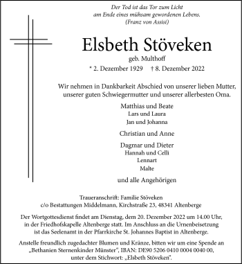 Anzeige von Elsbeth Stöveken 