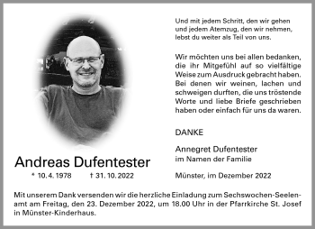 Anzeige von Andreas Dufentester 