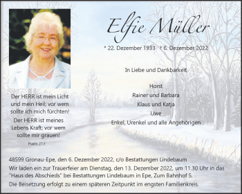 Anzeige von Elfie Müller 